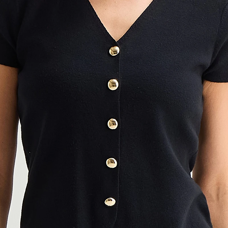 Liz Claiborne Womens V Neck Short Sleeve Pullover Sweater