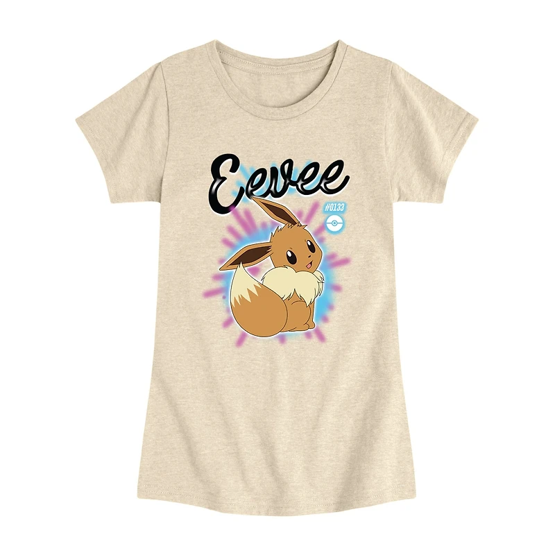Eevee Airbrushed Big Kid Girls Crew Neck Short Sleeve Regular Fit Pokemon Graphic T-Shirt