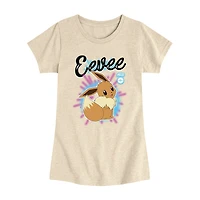 Eevee Airbrushed Big Kid Girls Crew Neck Short Sleeve Regular Fit Pokemon Graphic T-Shirt
