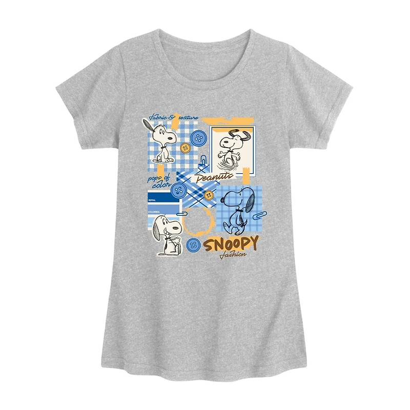 Fashion Sketchbook Big Kid Girls Crew Neck Short Sleeve Regular Fit Peanuts Snoopy Graphic T-Shirt