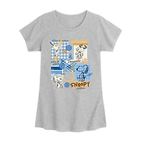 Fashion Sketchbook Big Kid Girls Crew Neck Short Sleeve Regular Fit Peanuts Snoopy Graphic T-Shirt