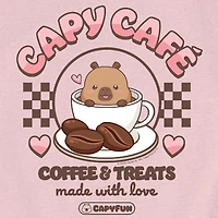 Capybara Cafe Big Kid Girls Crew Neck Short Sleeve Regular Fit Graphic T-Shirt