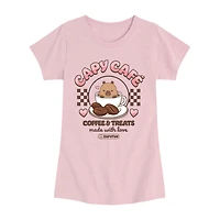 Capybara Cafe Big Kid Girls Crew Neck Short Sleeve Regular Fit Graphic T-Shirt