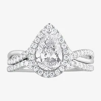 (G / Si1-Si2) Womens 2 CT. T.W. Lab Grown White Diamond Sterling Silver Pear Side Stone Bridal Set