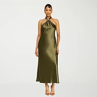 Premier Amour Womens Midi Halter Neck Sleeveless Evening Gown