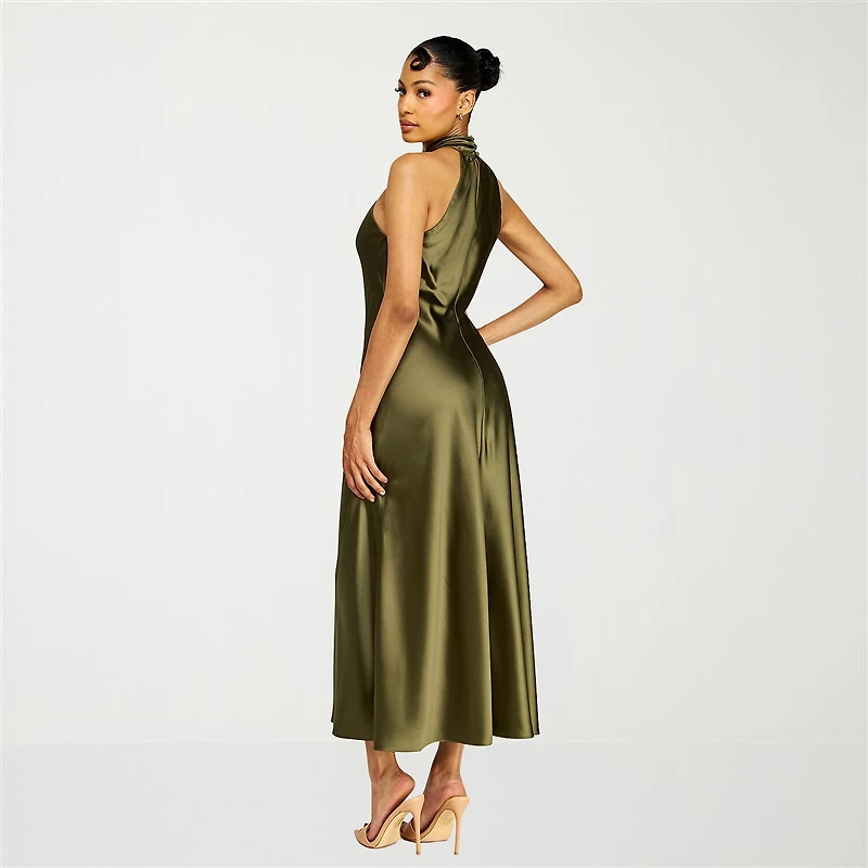 Premier Amour Womens Midi Halter Neck Sleeveless Evening Gown
