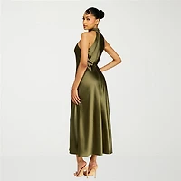 Premier Amour Womens Midi Halter Neck Sleeveless Evening Gown
