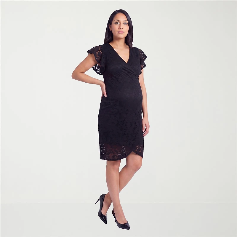 24seven Comfort Apparel Womens Maternity Short Sleeve Midi Wrap Dress