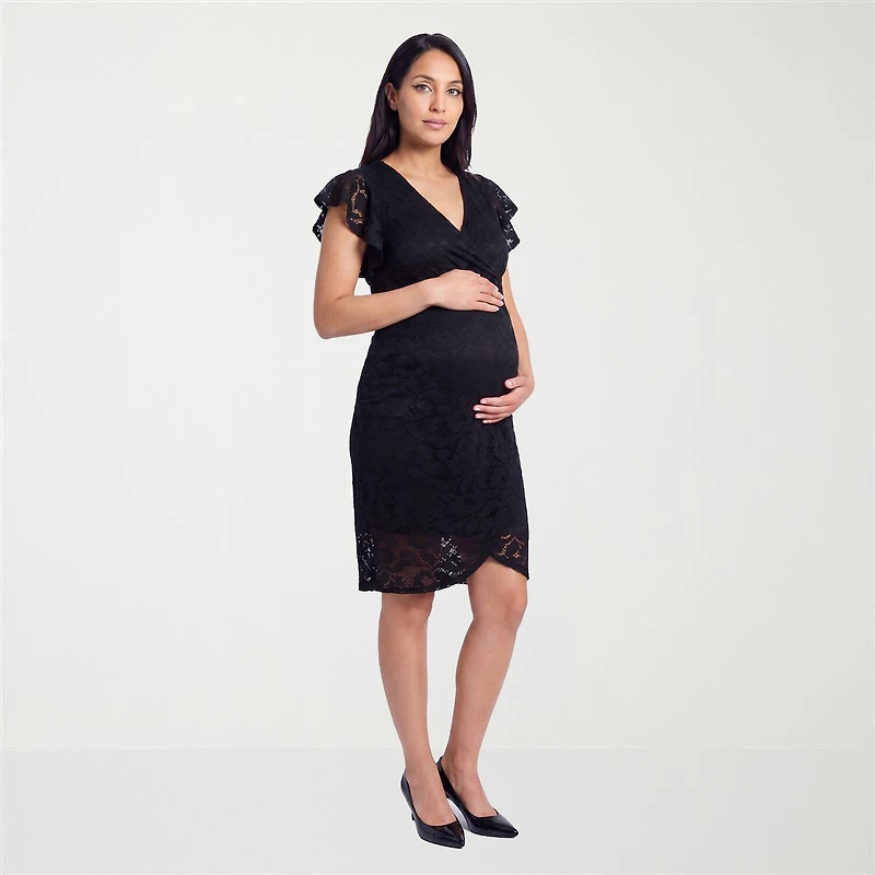 24seven Comfort Apparel Womens Maternity Short Sleeve Midi Wrap Dress