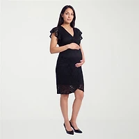 24seven Comfort Apparel Womens Maternity Short Sleeve Midi Wrap Dress