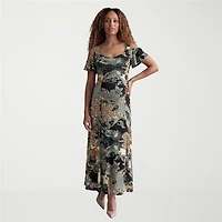 24seven Comfort Apparel Maternity Womens Square Neck Short Sleeve Paisley A-Line Dress