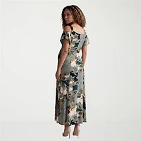 24seven Comfort Apparel Maternity Womens Square Neck Short Sleeve Paisley A-Line Dress