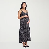 24seven Comfort Apparel Maternity Womens Scoop Neck Sleeveless Dots A-Line Dress