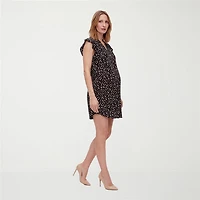 24seven Comfort Apparel Womens Maternity V Neck Short Sleeve Abstract Shift Dress