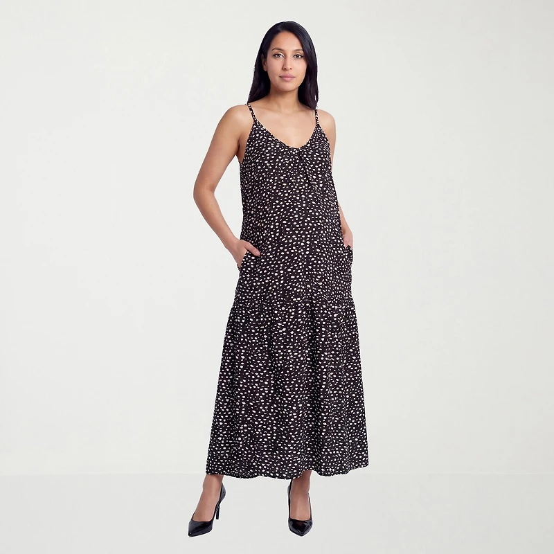 24seven Comfort Apparel Maternity Womens Scoop Neck Sleeveless Dots A-Line Dress