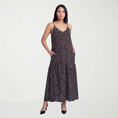 24seven Comfort Apparel Maternity Womens Scoop Neck Sleeveless Dots A-Line Dress