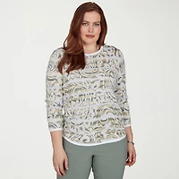 Alfred Dunner Provence Womens Crew Neck 3/4 Sleeve Paisley Pullover Sweater