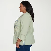 Alfred Dunner Inidigo Girls Womens Plus Split Crew Neck 3/4 Sleeve Blouse