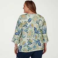 Alfred Dunner Inidigo Girls Womens Plus Crew Neck 3/4 Sleeve T-Shirt