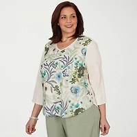 Alfred Dunner Inidigo Girls Womens Plus 3/4 Sleeve T-Shirt