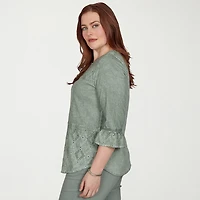 Alfred Dunner Provence Womens Crew Neck 3/4 Sleeve T-Shirt