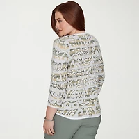 Alfred Dunner Provence Womens Crew Neck 3/4 Sleeve Paisley Pullover Sweater