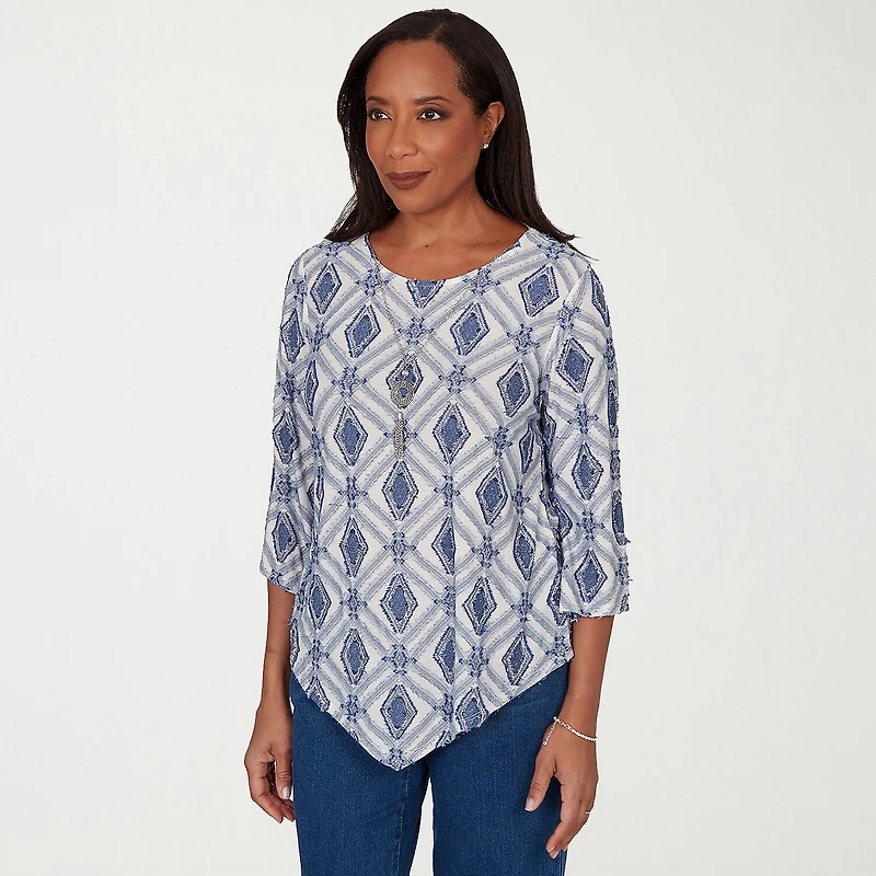 Alfred Dunner Indigo Girls Womens Crew Neck 3/4 Sleeve T-Shirt