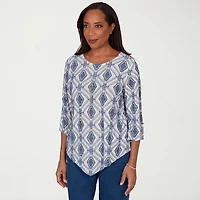 Alfred Dunner Indigo Girls Womens Crew Neck 3/4 Sleeve T-Shirt
