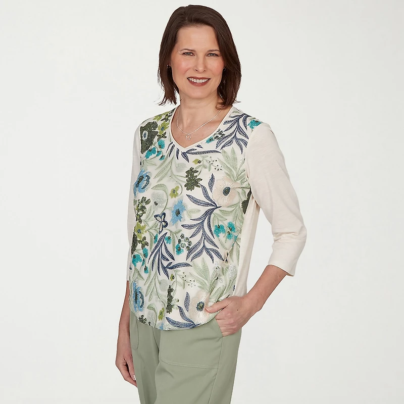 Alfred Dunner Indigo Girls Womens 3/4 Sleeve T-Shirt