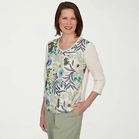 Alfred Dunner Indigo Girls Womens 3/4 Sleeve T-Shirt