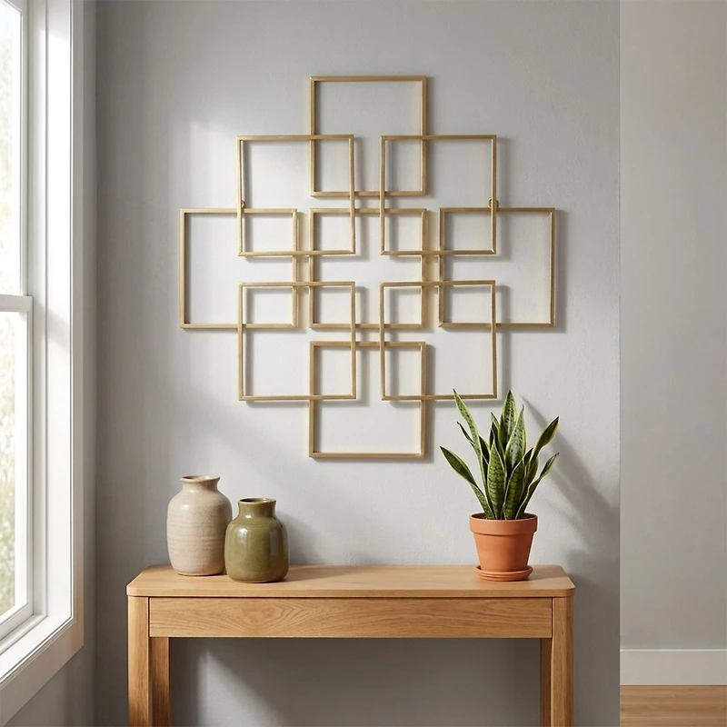 Cheungs Richese Gold Repeating Square Metal Wall Sculpture