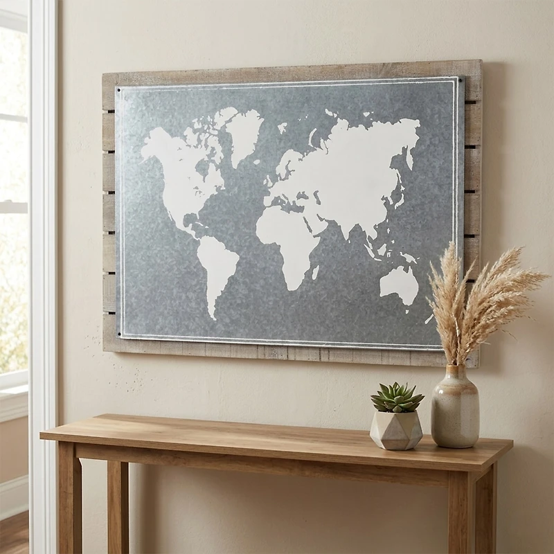 Wood Plank With Epoxy Printed Map Wall Art