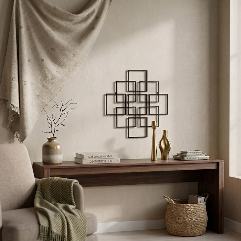 Cheungs Richese Black Repeating Square Metal Wall Sculpture