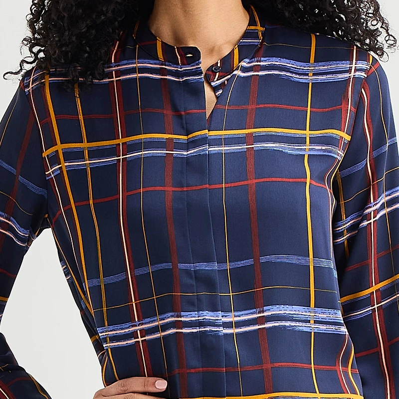 Liz Claiborne Womens Round Neck Cuffed Long Sleeve Regular Fit Button-Down Shirt