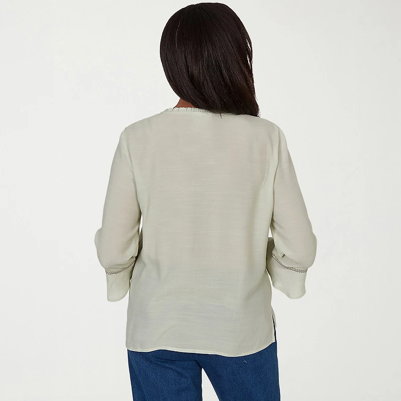 Alfred Dunner Indigo Girls Womens Split Crew Neck 3/4 Sleeve Blouse