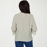 Alfred Dunner Indigo Girls Womens Split Crew Neck 3/4 Sleeve Blouse