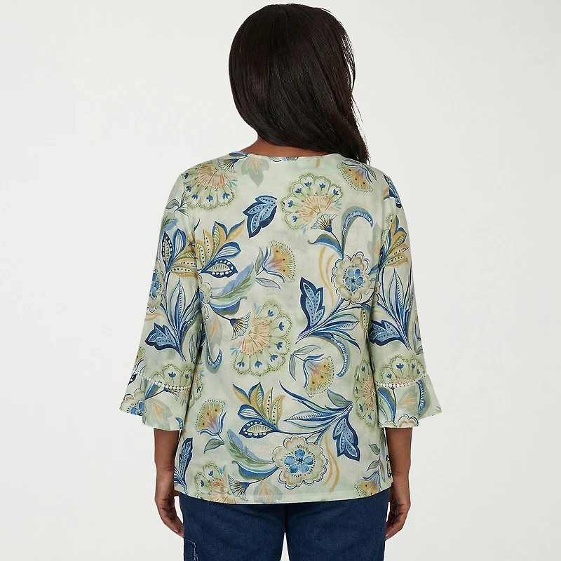 Alfred Dunner Indigo Girls Womens Crew Neck 3/4 Sleeve T-Shirt