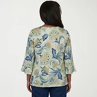 Alfred Dunner Indigo Girls Womens Crew Neck 3/4 Sleeve T-Shirt