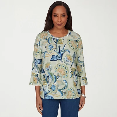 Alfred Dunner Indigo Girls Womens Crew Neck 3/4 Sleeve T-Shirt