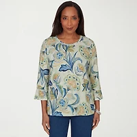 Alfred Dunner Indigo Girls Womens Crew Neck 3/4 Sleeve T-Shirt