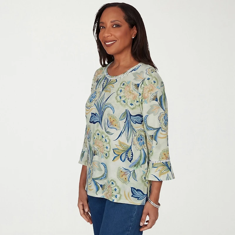 Alfred Dunner Indigo Girls Womens Crew Neck 3/4 Sleeve T-Shirt