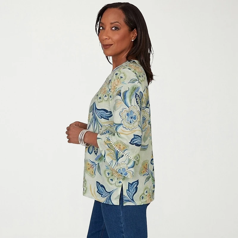 Alfred Dunner Indigo Girls Womens Crew Neck 3/4 Sleeve T-Shirt