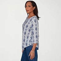 Alfred Dunner Indigo Girls Womens Crew Neck 3/4 Sleeve T-Shirt