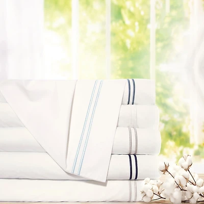 Pointehaven Long Staple Cotton Percale Double Line 300tc Sheet Set
