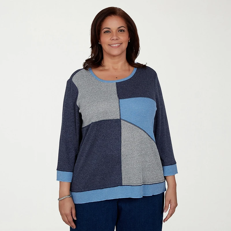 Alfred Dunner Classics Womens Plus Crew Neck 3/4 Sleeve T-Shirt