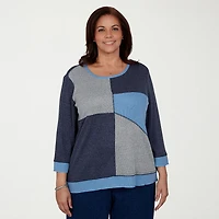 Alfred Dunner Classics Womens Plus Crew Neck 3/4 Sleeve T-Shirt