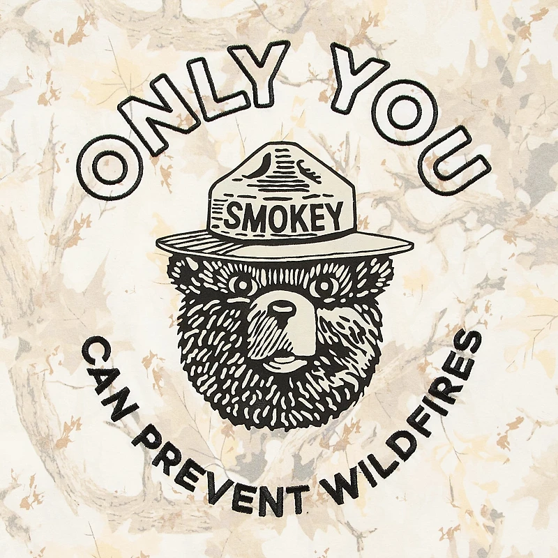 Camo Smokey Bear Womens Juniors Crew Neck Short Sleeve Oversized Graphic T-Shirt