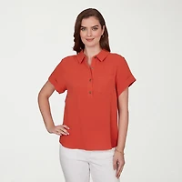 Hearts Of Palm Womens Henley Neck Short Sleeve Blouse