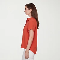 Hearts Of Palm Womens Henley Neck Short Sleeve Blouse