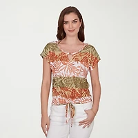 Hearts Of Palm Womens Keyhole Neck Short Sleeve Embellished Blouse